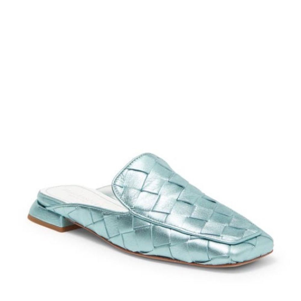 Woven Metallic Blue Mules